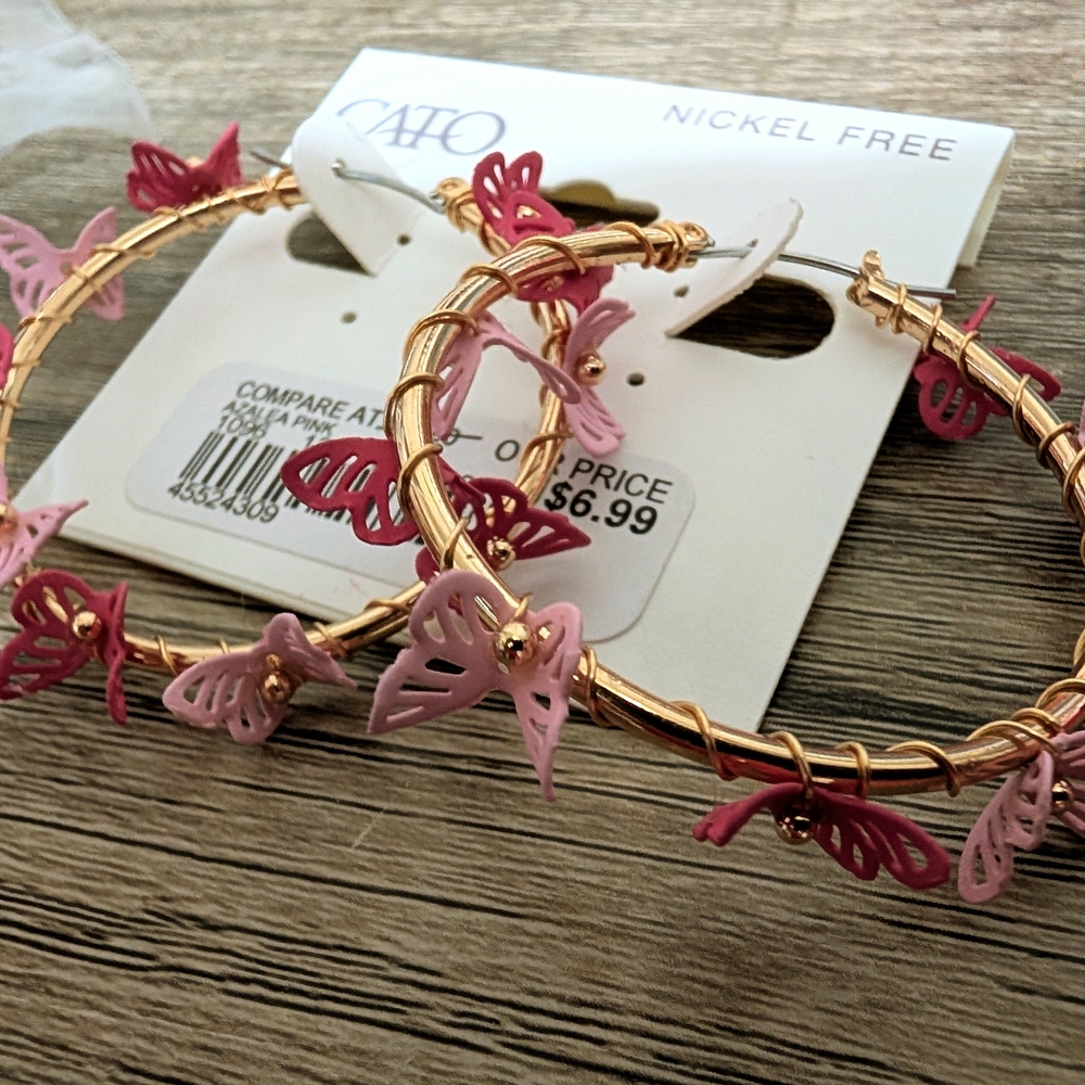 Cato Gold Hoops with Butterfly Accents